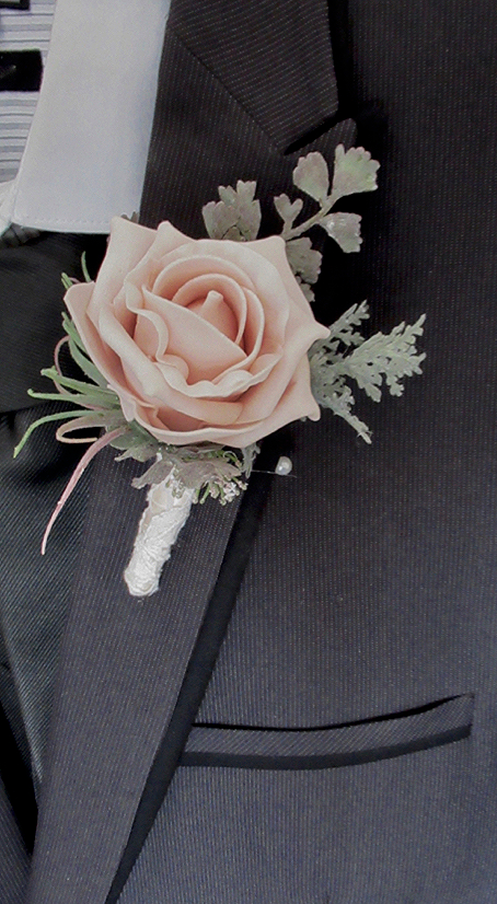 Blush Rose Buttonhole With Lace Wrap